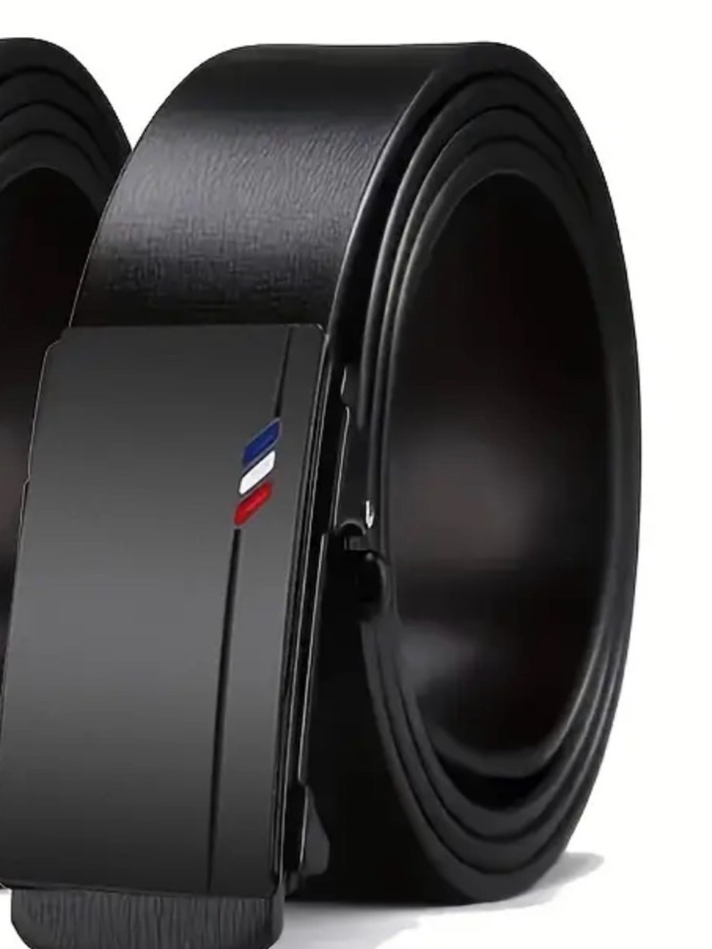 Men’s Sleek Black Belt PU & Zinc Alloy- Adjustable-Toothless 47.3 in NEW